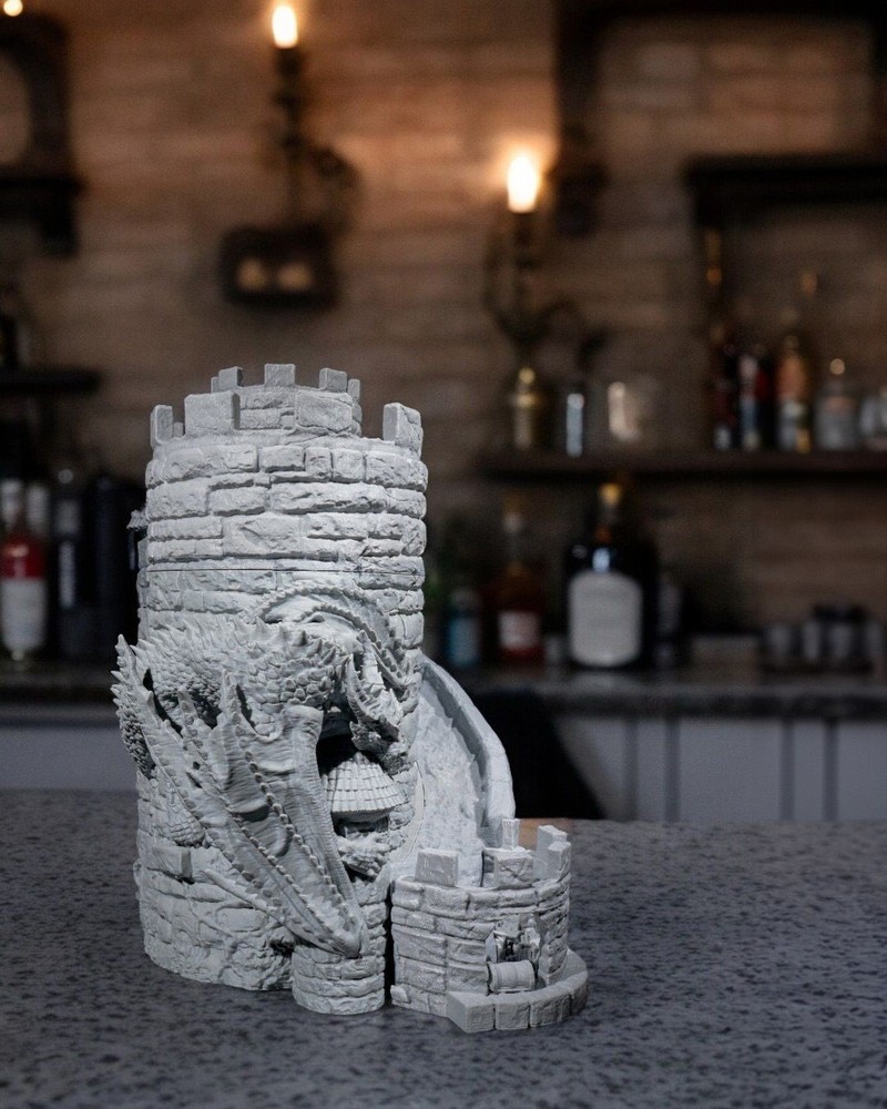 Dragon’s Keep Dice Tower & Wine Dispenser – 3D Printed RPG Dice Roller &