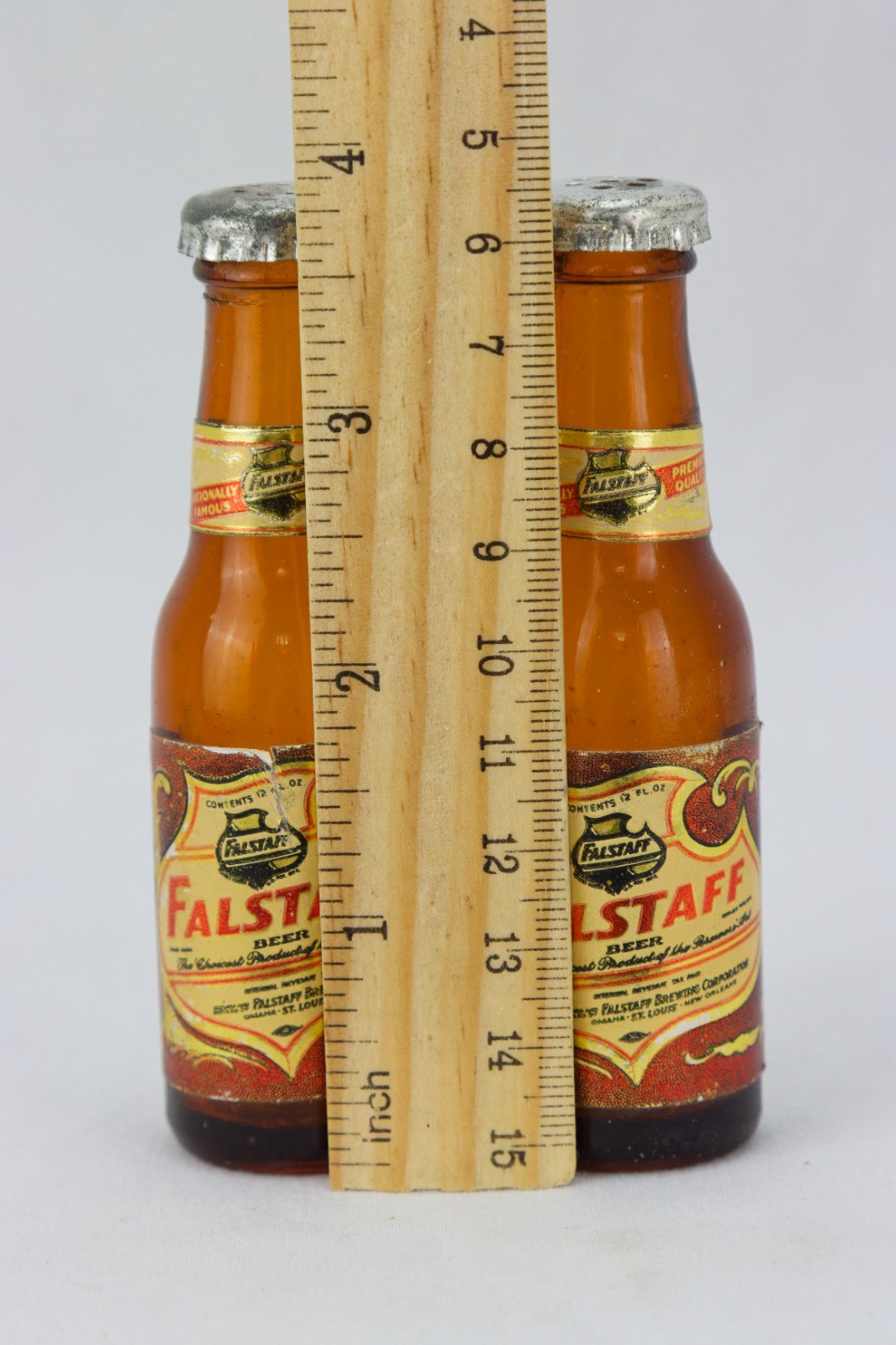 Falstaff Beer Salt & Pepper Shakers, Glass, Vintage