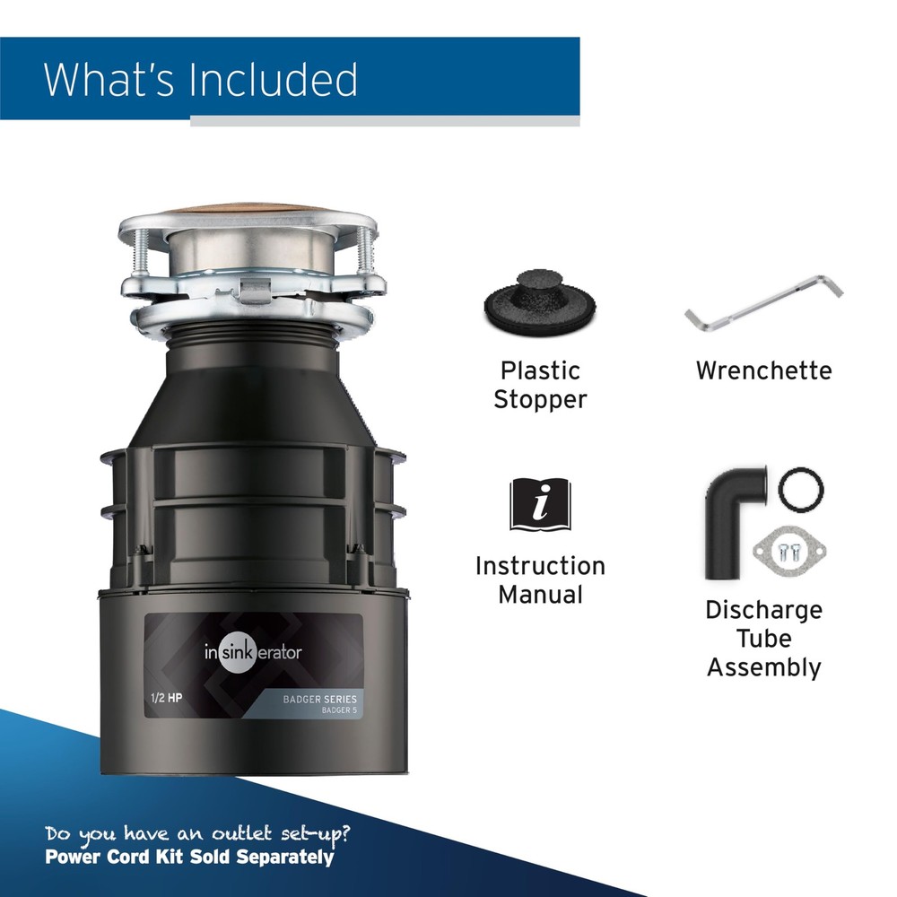 InSinkErator BADGER5 Badger 5 Garbage Disposal, 1/2 HP