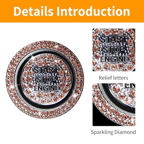 2 Pcs Car Bling Crystal Rhinestone Engine Start Button Decals, Key Orange