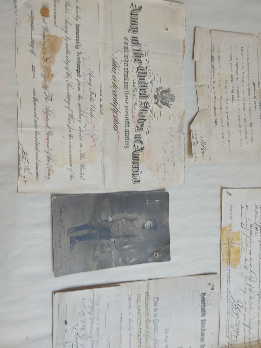 Vtg WW I United States Army Military Honorable Discharge Paper + Photo 1919-5 Pc