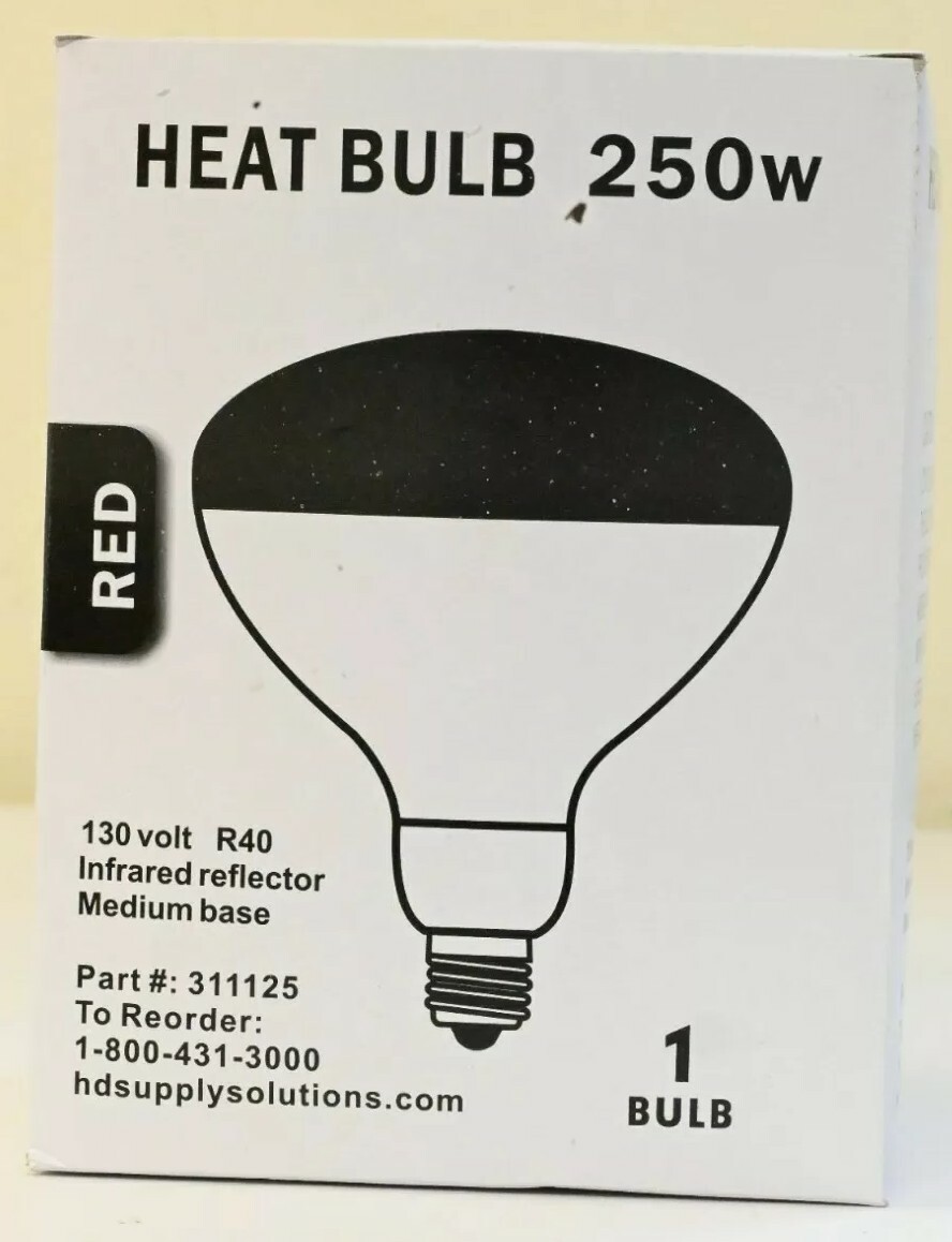250 Watt Red Heat Lamp Bulb 250w 130v R40 IR Infrared Incandescent Reflector