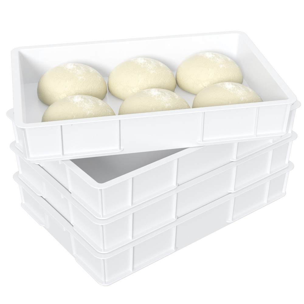 4Pack Plastic Commercial Stackable Pizza Dough Proofing Box Tray Container White