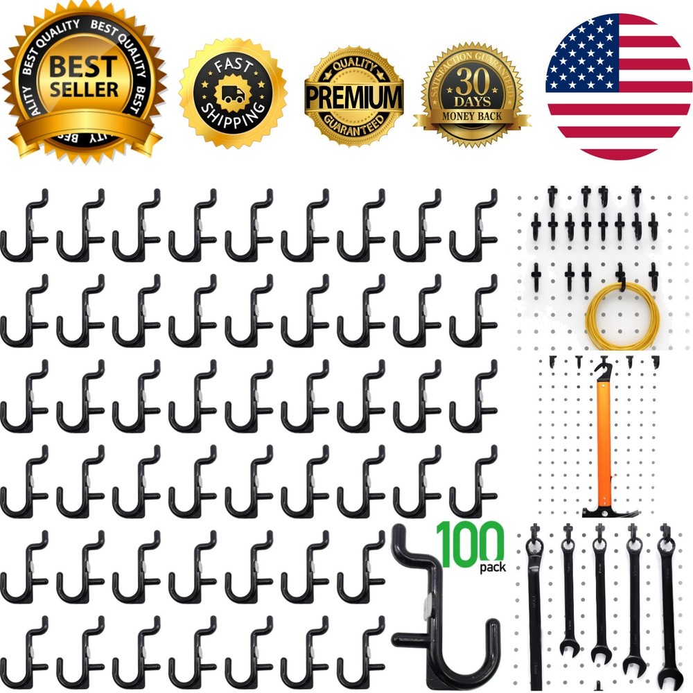 100 Count J Hook Assortment for Pegboards - Black Metal with Easy Installation
