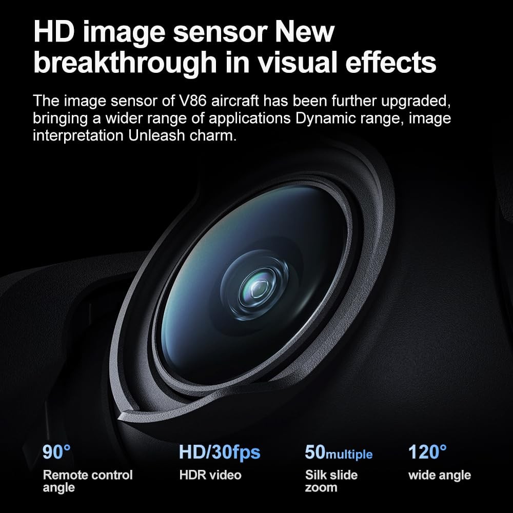 V86 RC Drone with 3 Batteries 90° Electrically Adjustable Camera, Black