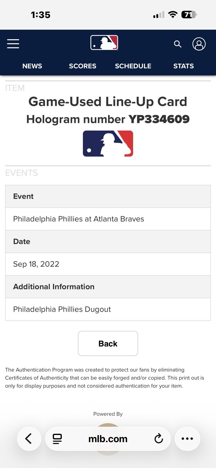 Spencer Strider Signed Fastest to 200 Strikeouts Ks Game Used Lineup Card Braves