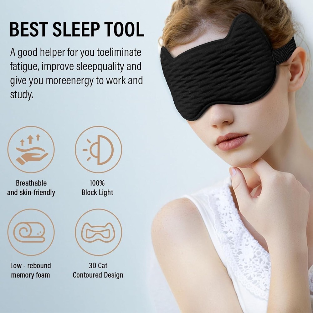Sleep Eye Mask, 100% Blackout, 3D Contoured Cup Sleeping Masks, Adjustable Strap