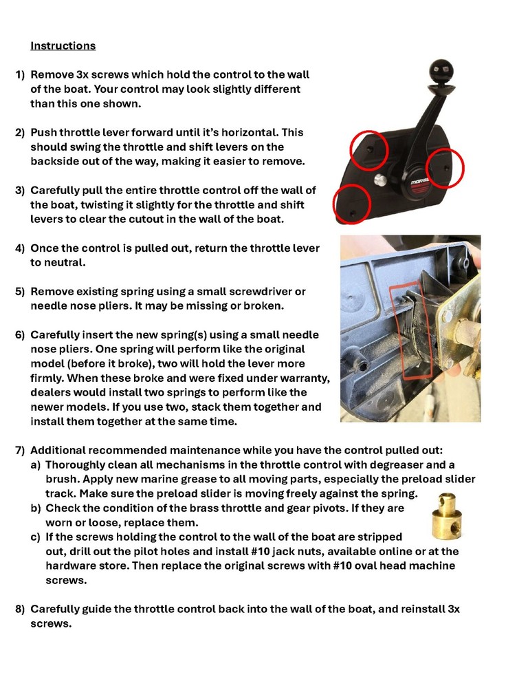 Replacement for Morse / Teleflex / Dometic - MV3 / MV3E Throttle Spring