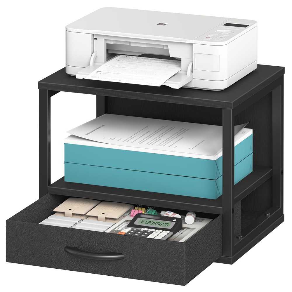 2Tier Desktop Printer Stand Drawer UnderDesk Storage Shelf Black BB07PS01