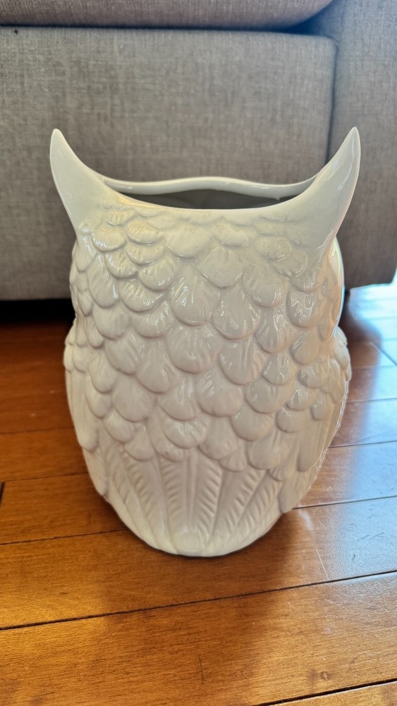 Ceramic White Owl Figurine - Vase