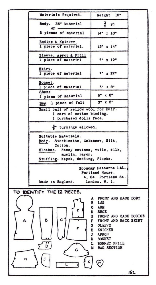 Economy Design 162 Rag DOLL Pattern Approx. 18"