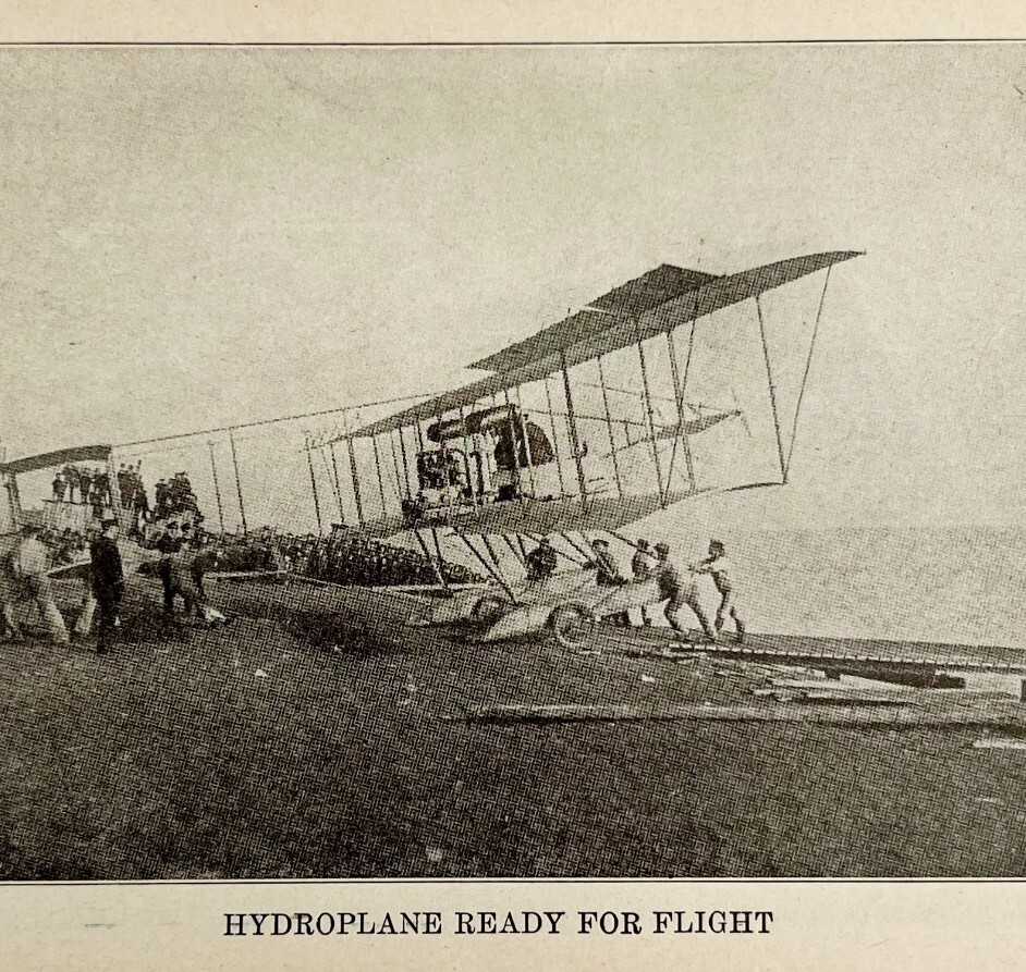 1914 WW1 Print Hydroplane Ready For Flight Aviation Antique Military Collectible