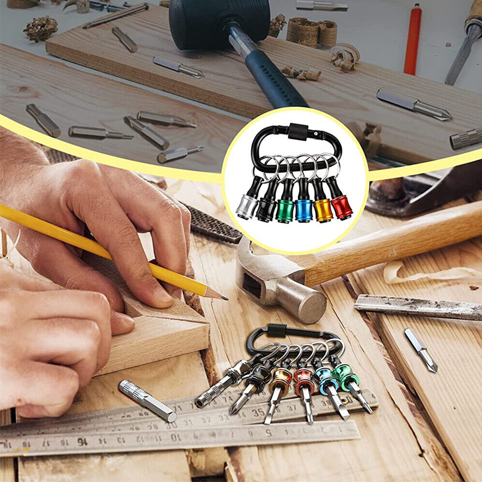 Lot of Quick-Release 1/4" Hex Shank Keychain Screwdriver Drill Bits Holder Tool