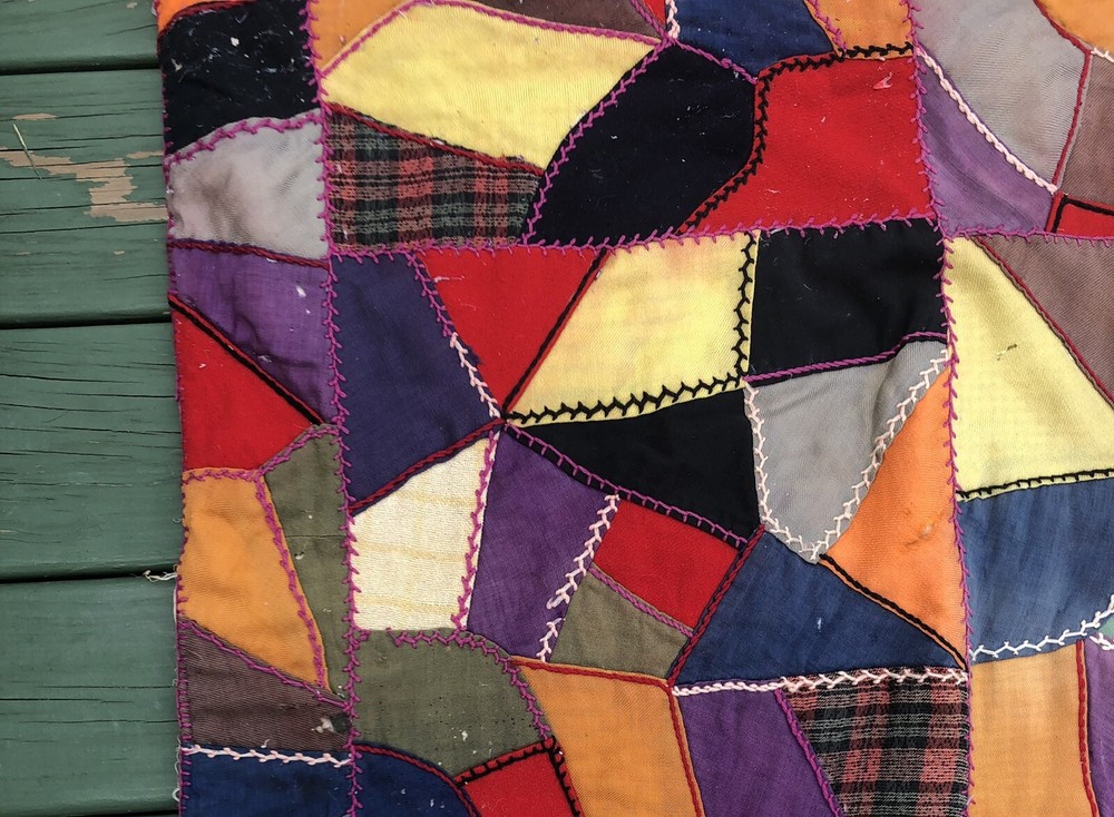ANTIQUE VINTAGE ORIGINAL HANDMADE PATCHWORK CRAZY QUILT