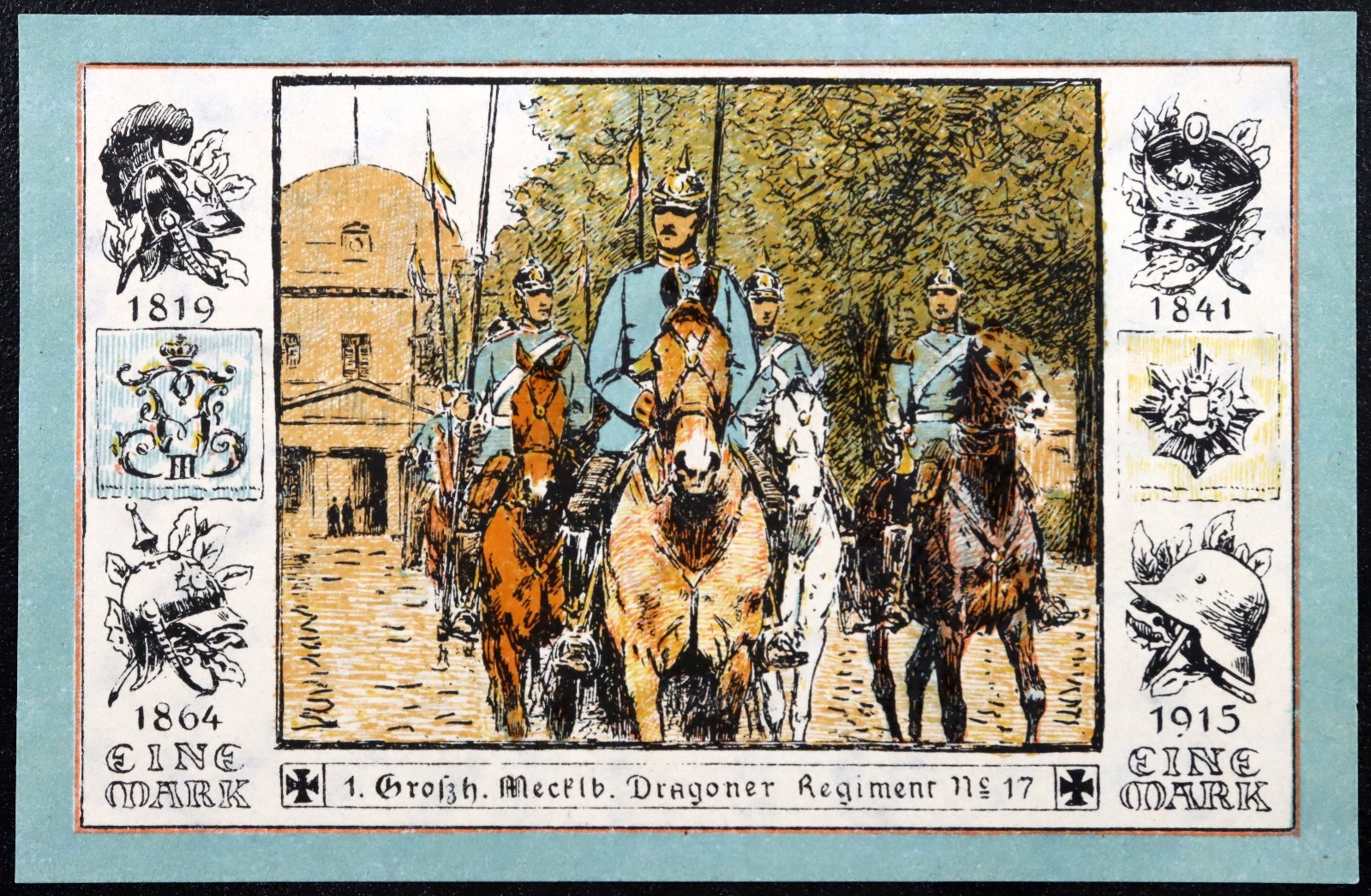 LUDWIGSLUST 1922 "Dragoner Regiment" 1 Mark German Notgeld Soldiers Pickelhaube