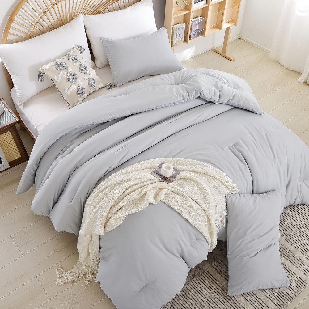 weigelia Full Size Comforter Modern Light Grey 3PCS Microfiber Bed Full,