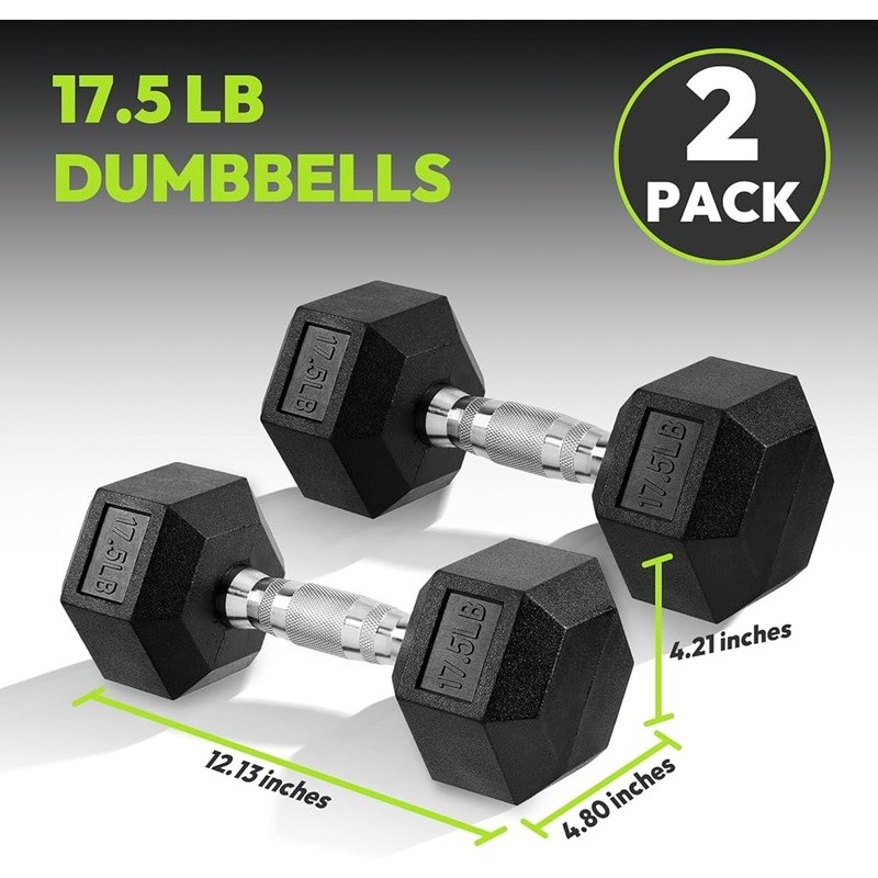 Solid Cast Iron Hex Dumbbells Rubber Encased Non-Slip Handle Strength Training