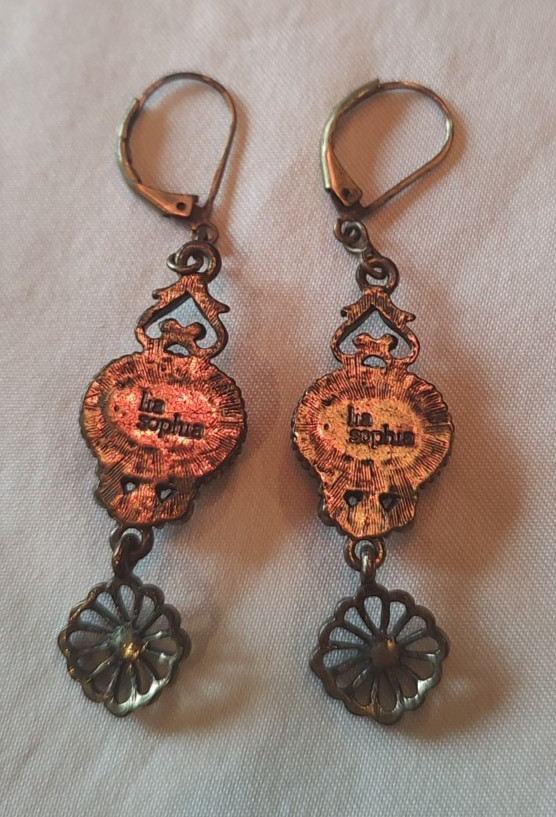 LIA SOPHIA Brass-tone copper brown Rhinestone Pierced Earring dangle lobster