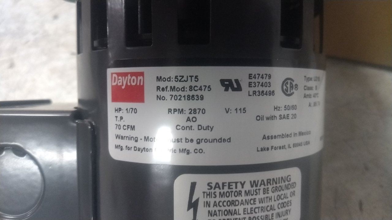 Dayton 70218639X 1/70 HP 2870 RPM 115V Blower Assembly (BW)