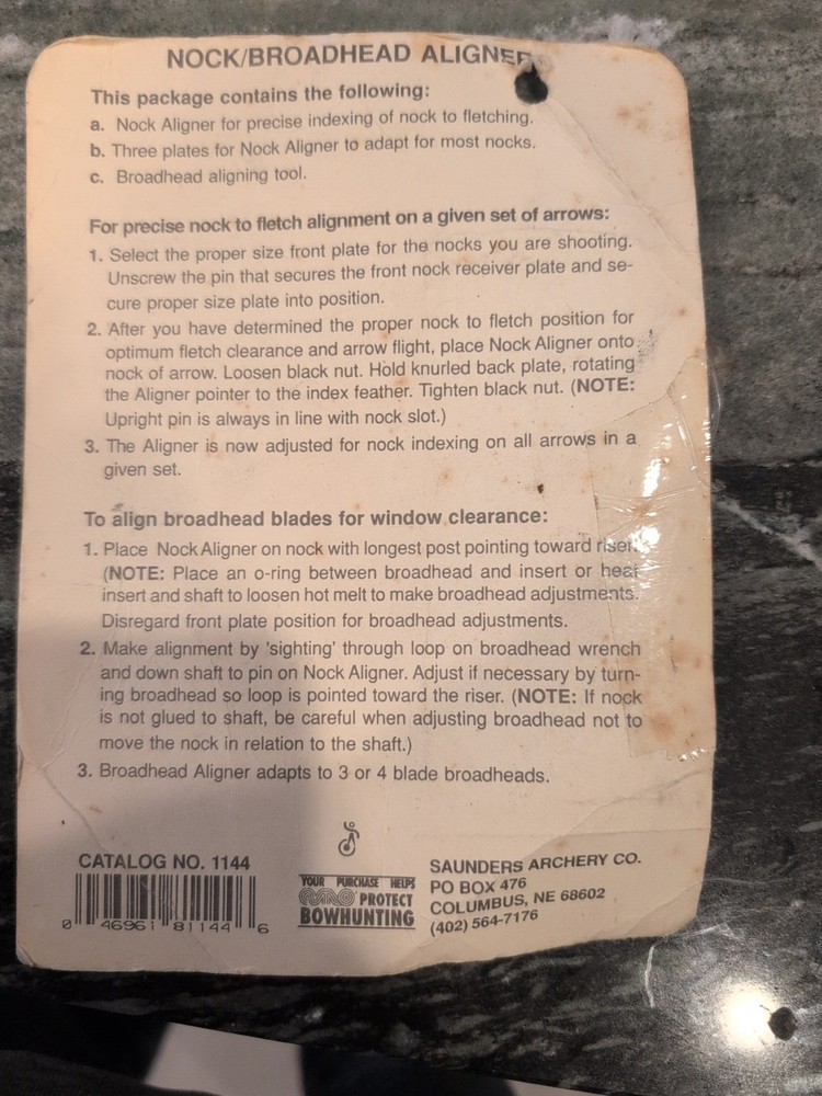 Saunders Archery nock/broadhead aligner 1144 Missing Plates Read Description