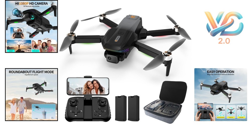 1080P Camera Drone Foldable Quadcopter with 2 Batteries Carrying Case