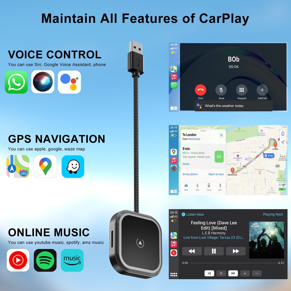 USB Auto Wireless CarPlay Adapter For Apple Android Wireless Dongle Plug ＆ Play