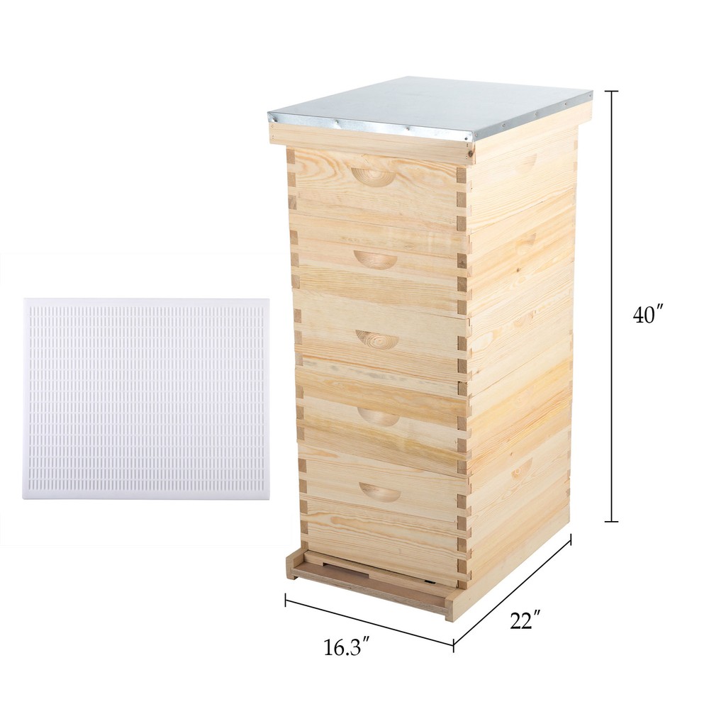 CREWORKS 5 Layer Bee Hive Boxes Starter Kit Langstroth Beehives for Beekeeping