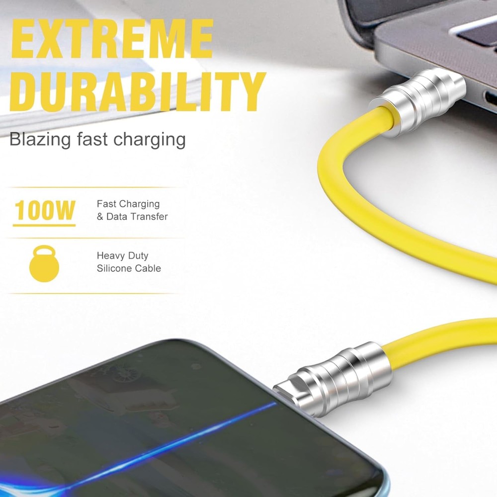 USB C to C 5FT Silicone Cable Ultra Flexible Soft USB Type C Data Transfer Cable
