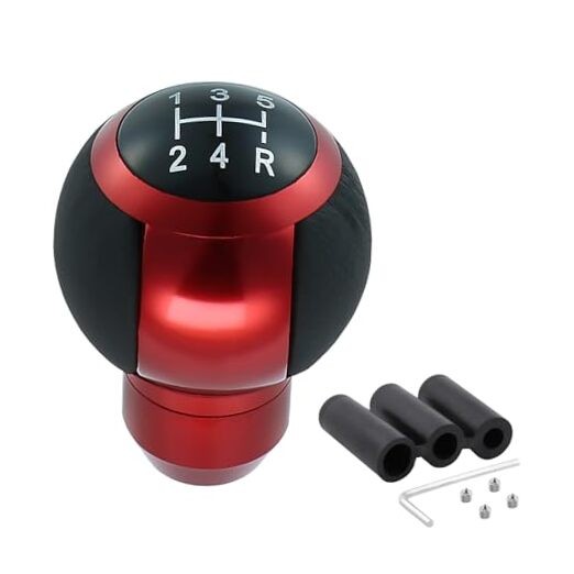 5 Speed Manual Shift Knob Leather Round Ball Gear Shifter Knobs Handle Red