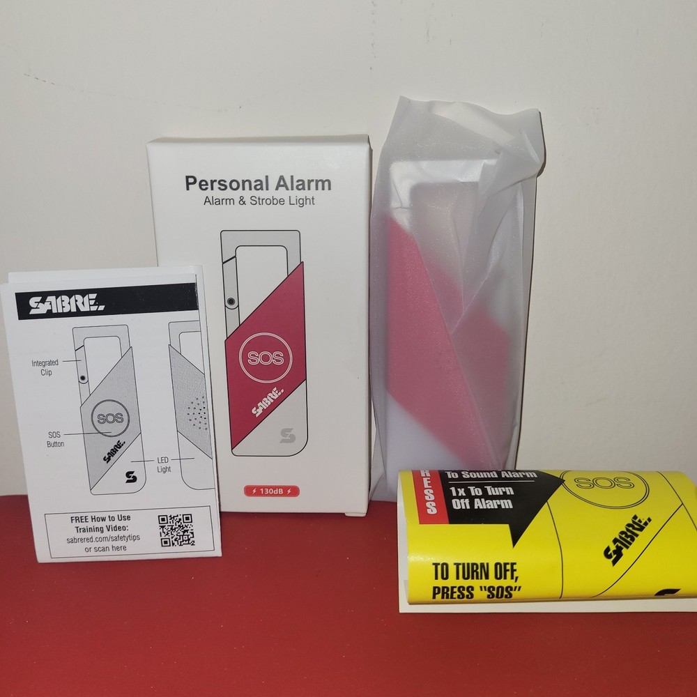 SABRE~ Compact Personal Alarm & Strobe Light + SOS Button w/ Integrated Clip-RED