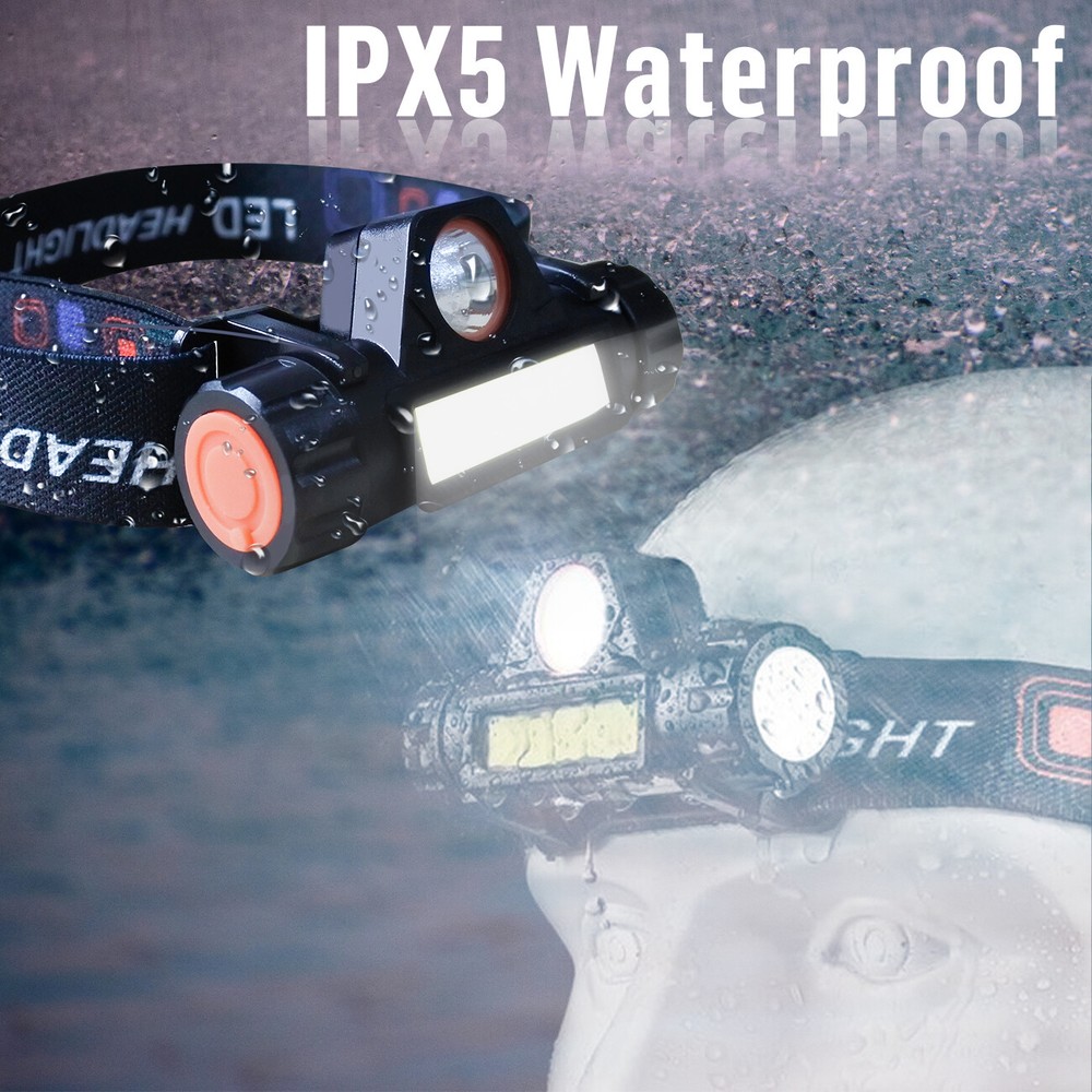 2 PACK LED COB Headlamp Waterproof USB Rechargeable Head Torch Headlight 2 Modes