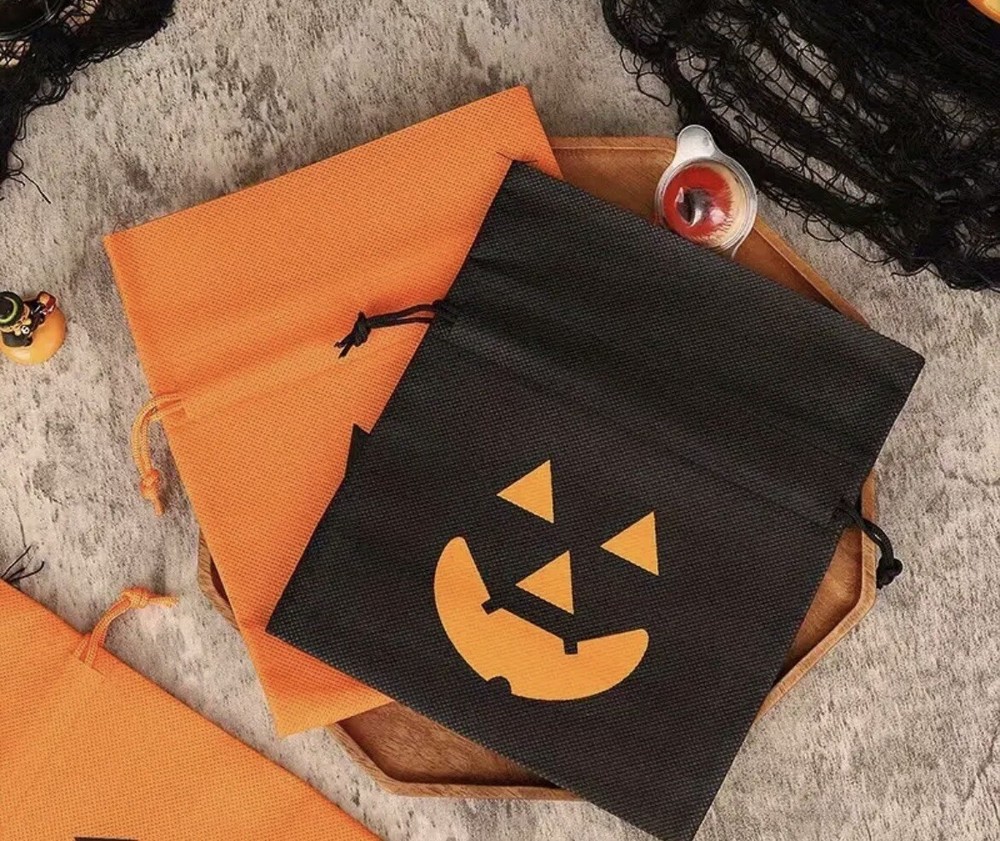 Halloween Pumpkin Drawstring Gift Bag (Black)