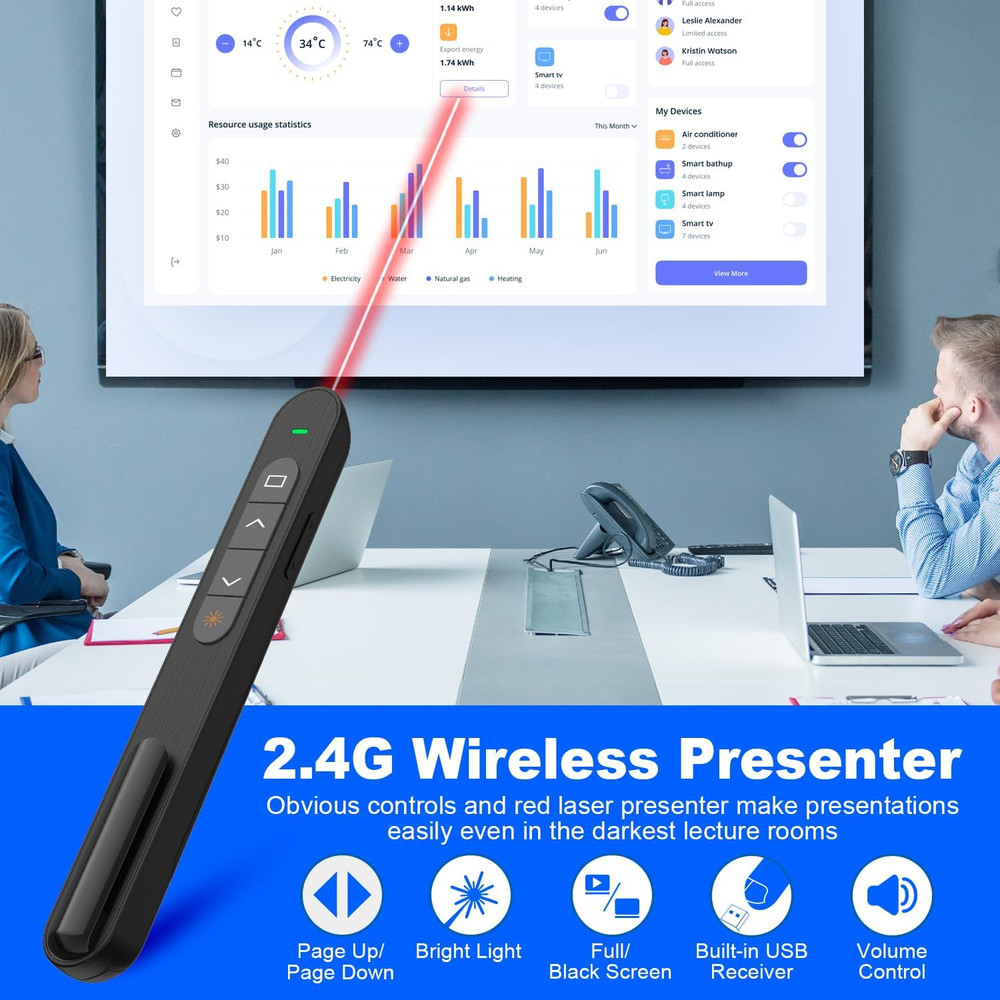 Presentation Clicker for Powerpoint, RF 2.4Ghz USB Wireless Presenter Remote wit