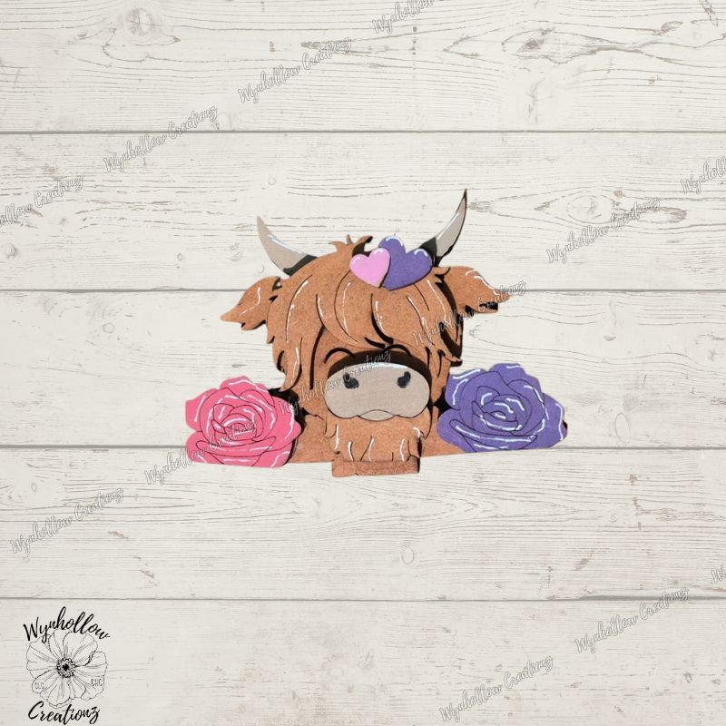 Highland Cow with Roses Interchangeable Basket Insert (Small only)