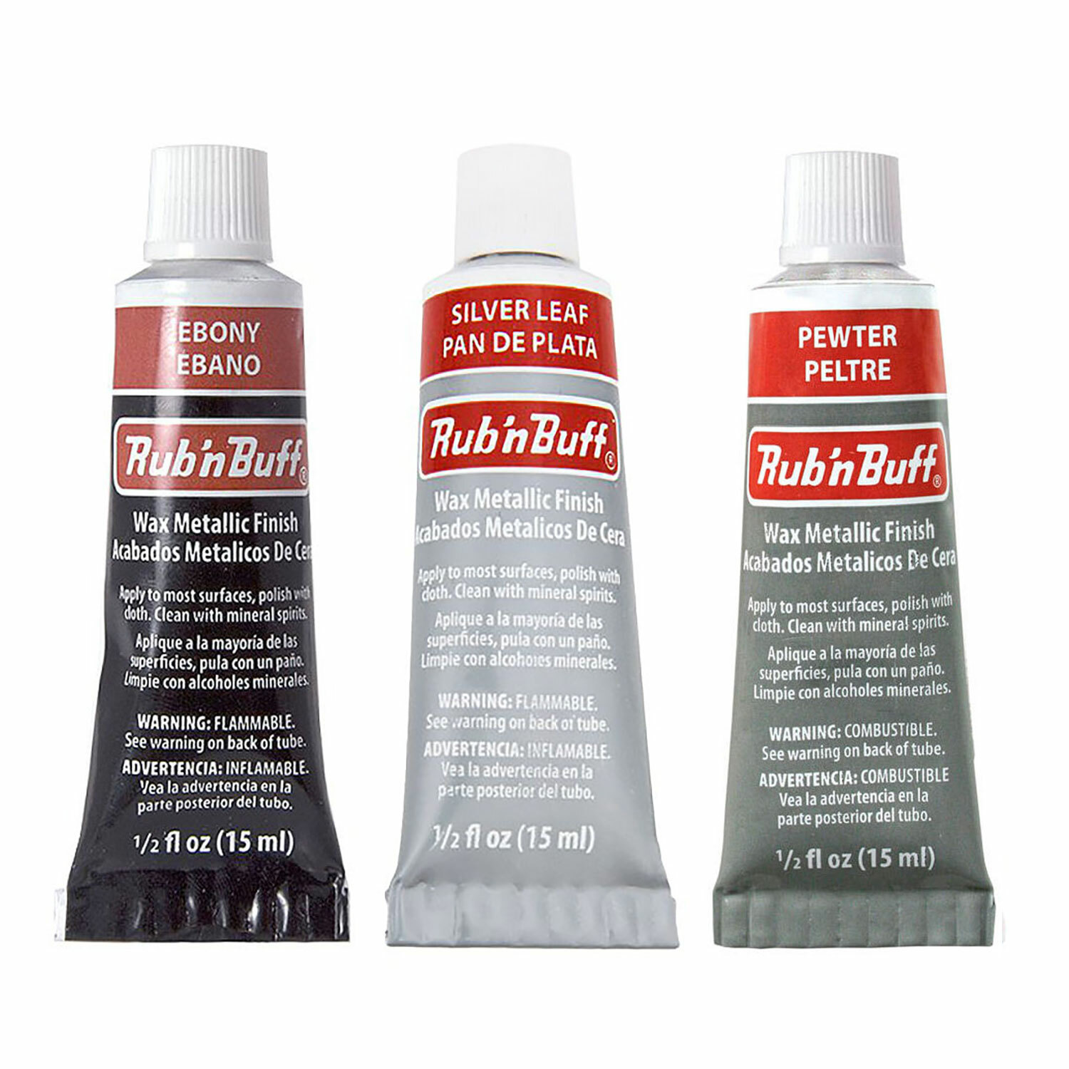 Amaco Rub 'N Buff Wax Metallic Finish 3 Color Grey Set Ebony Silver Leaf Pewter
