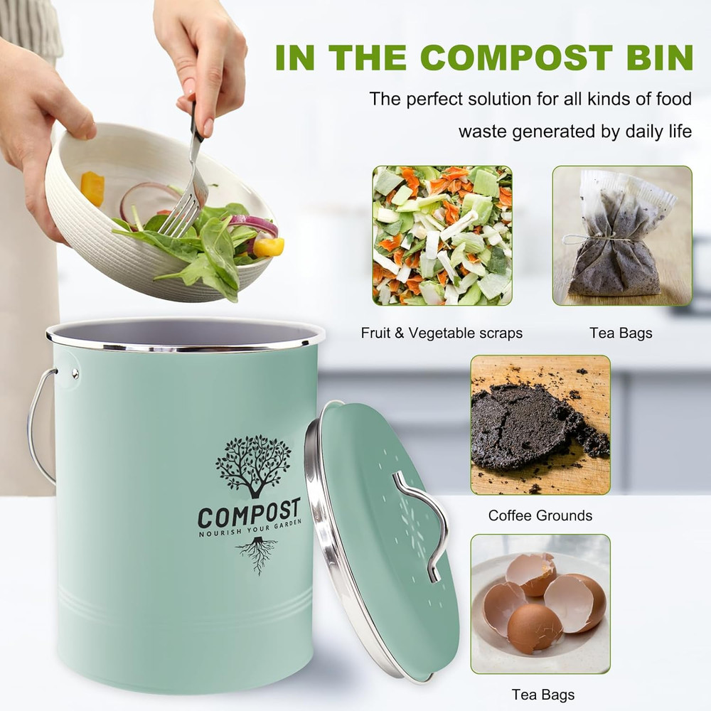 Kitchen Countertop Compost Bin Odor Resistant Indoor Compost Bin With Lid Mint