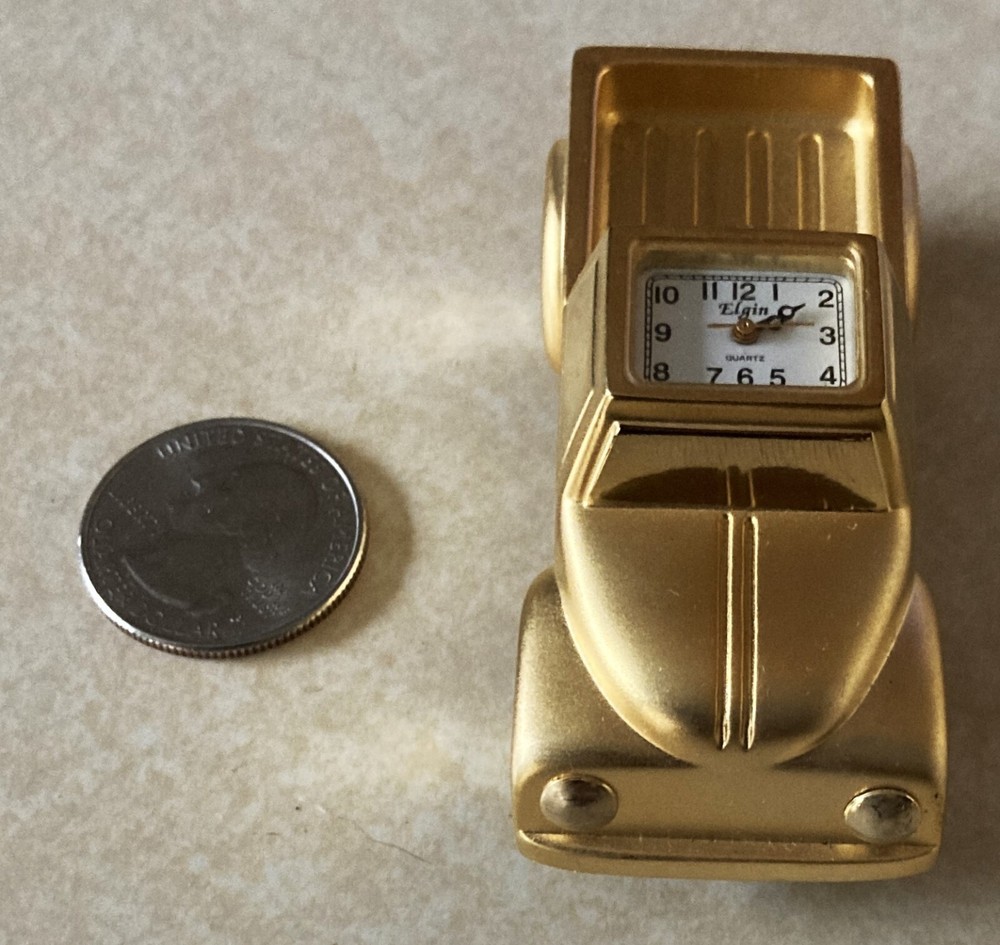 Elgin Mini Quartz Clock Gold Truck needs battery