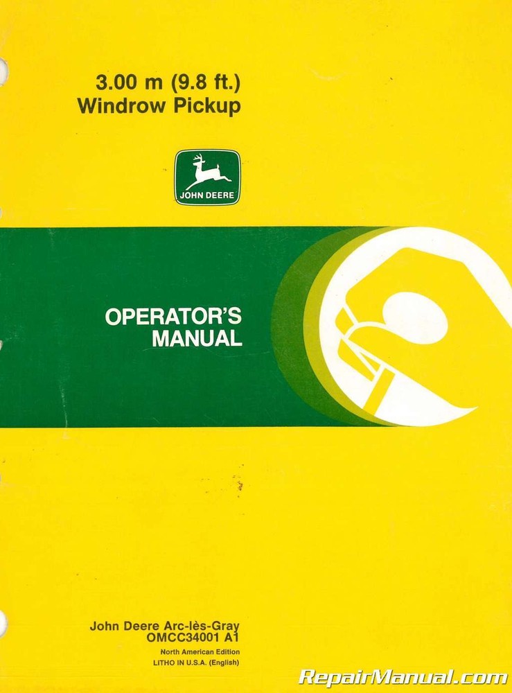 Used John Deere 3m 9.8ft. Windrow Pickup Operators Manual