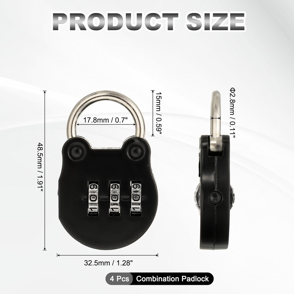 Combination Padlock (Small, Black)(4 Pcs),Cat Shackle Code Locks