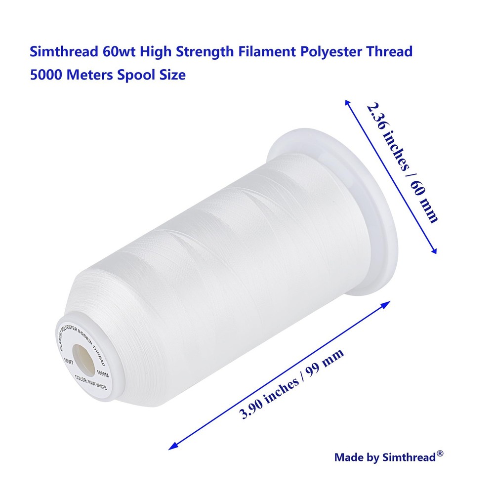 60WT Filament Polyester Bobbin Thread for Quilting 5000M White