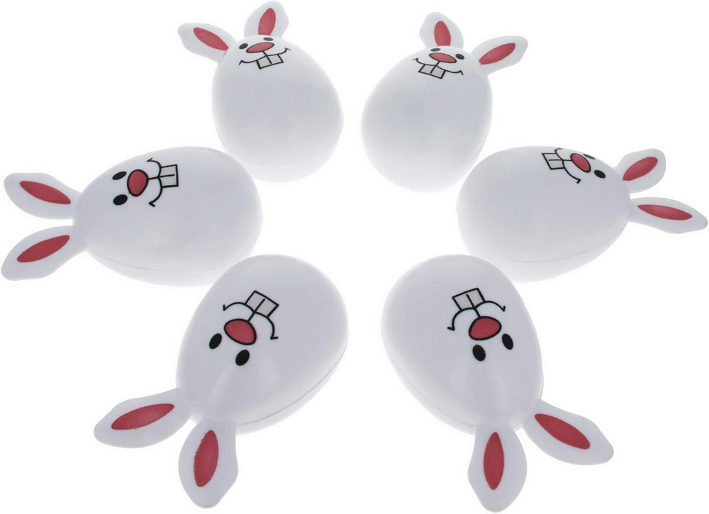 Set of 6 White Bunnies Plastic Easter Eggs