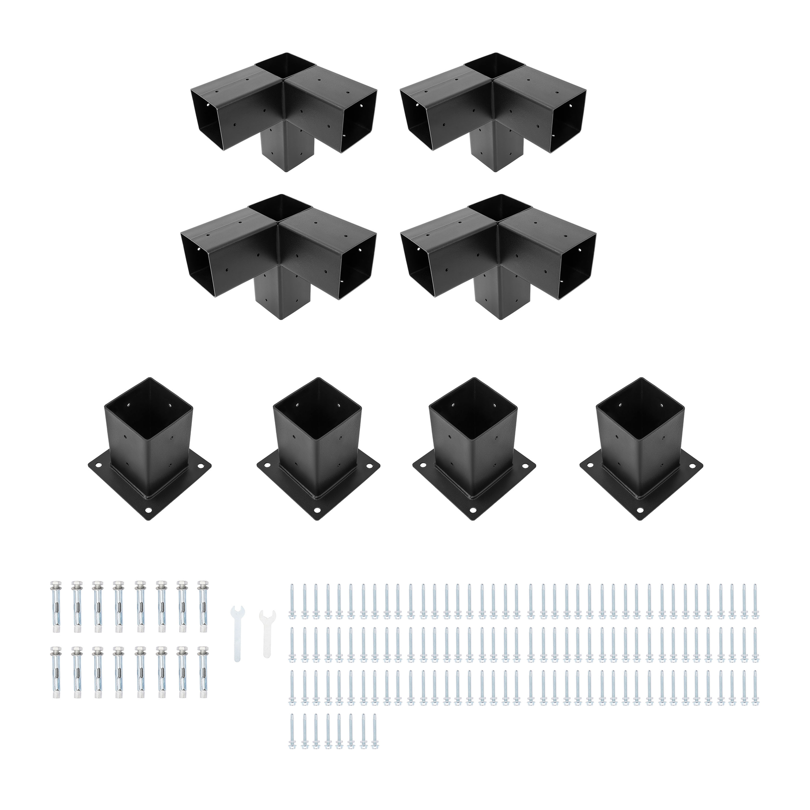 8PCS Black Powder Coated Pergola Brackets Kit 3-Way Right Angle Corner Bracket