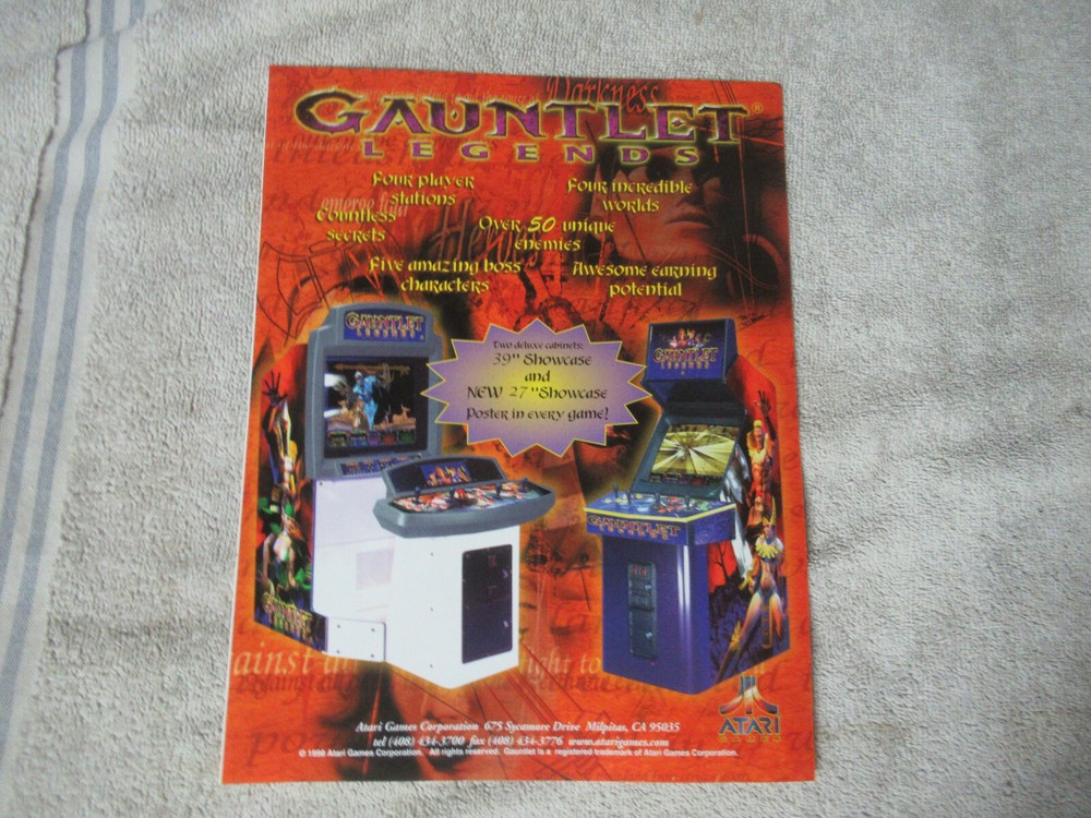 Original 1998  11- 8 '' gauntlet legends atari dlx std   ARCADE video GAME FLYER