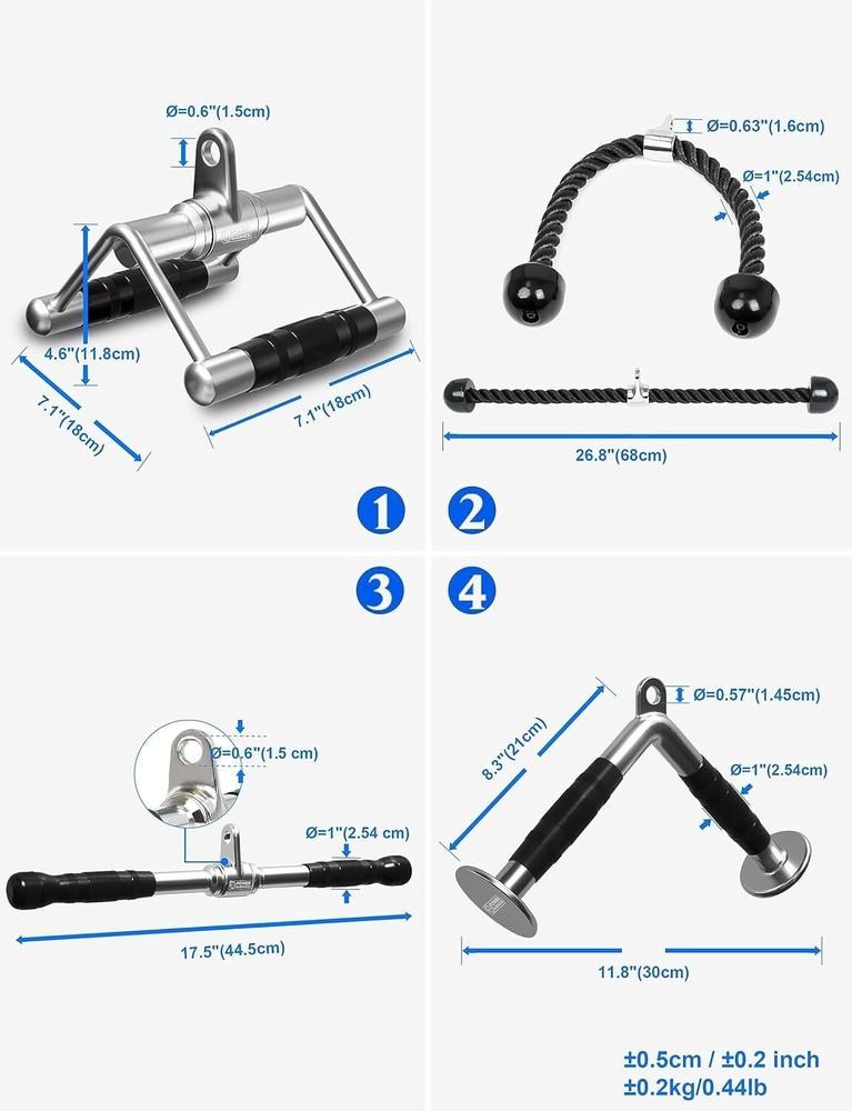 Triceps Pull Down Attachment - Complete Cable Machine Accessory Set