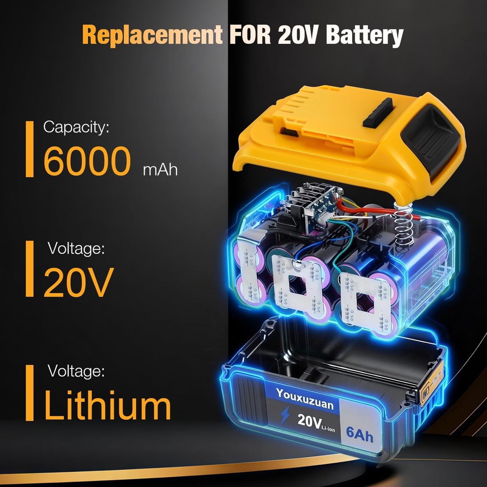 6 Ah Replacement for 20 Volt Battery Replacement Compatible with 20V MAX Batt...