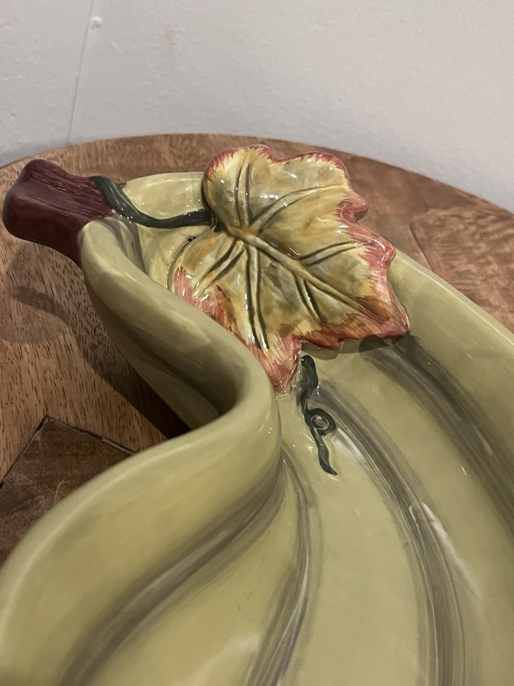Fall Harvest Squash Serving Dish Leaf 8” Ceramic Relish Bowl Appetizer Dip