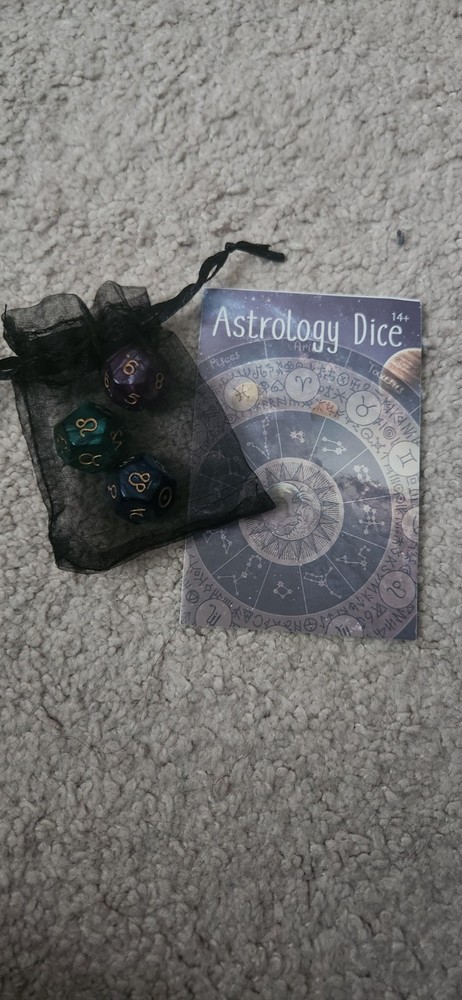 Zodiac Astrology Divination Dice Set, Interpretation Guide + Bag