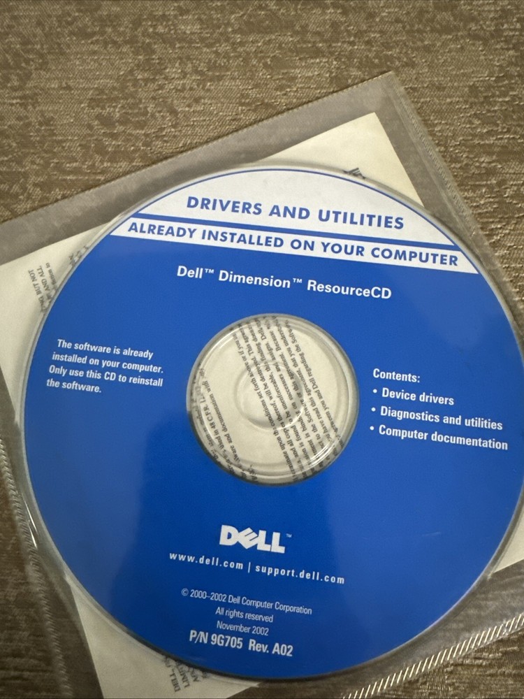 Vintage Dell Dimension Resource CD 2000- 2002 only Drivers and Utilities CD