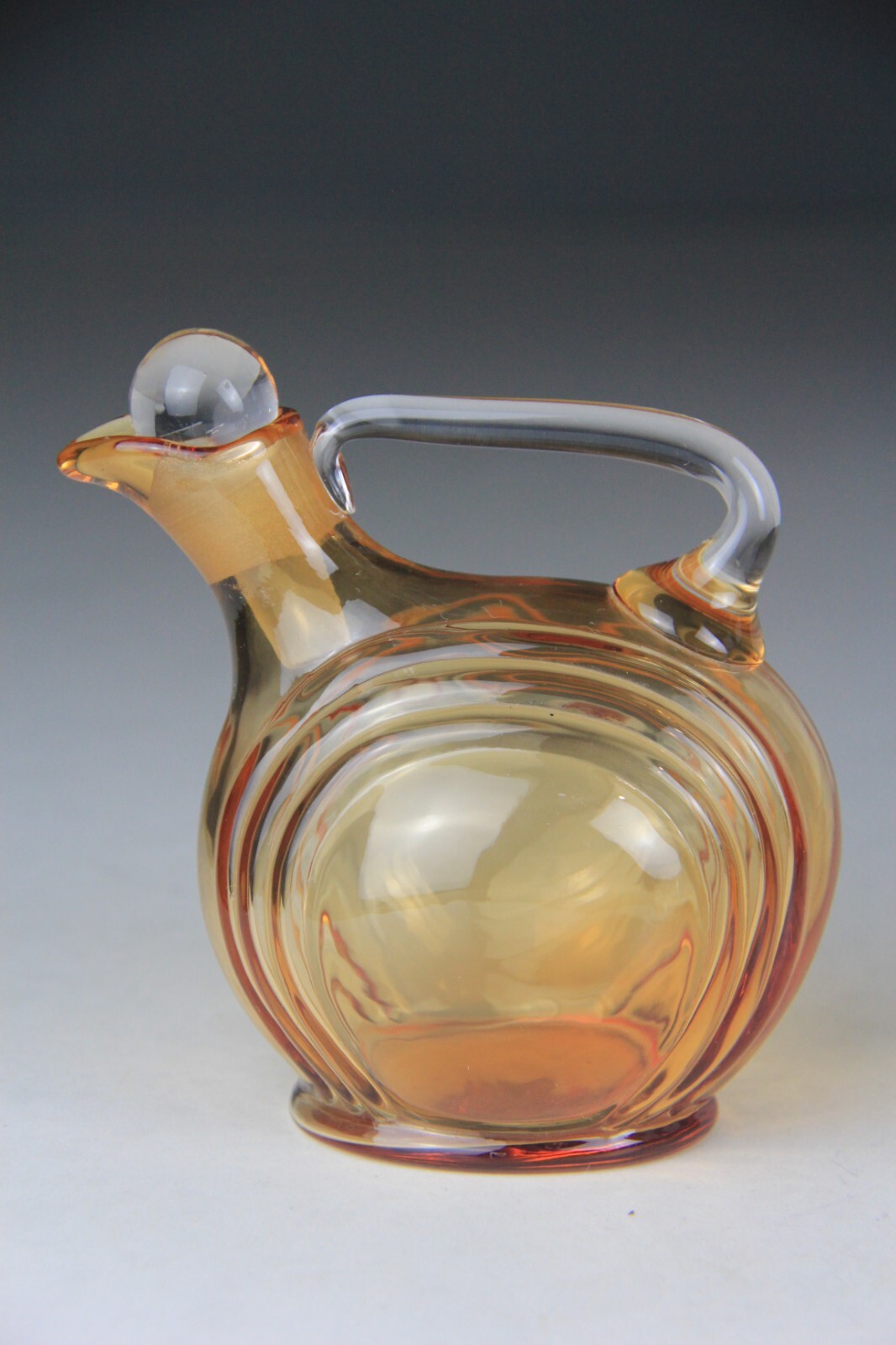 Scarce Cambridge Glass Amber Nautilus Decanter w/6 Small Cordials Tumblers