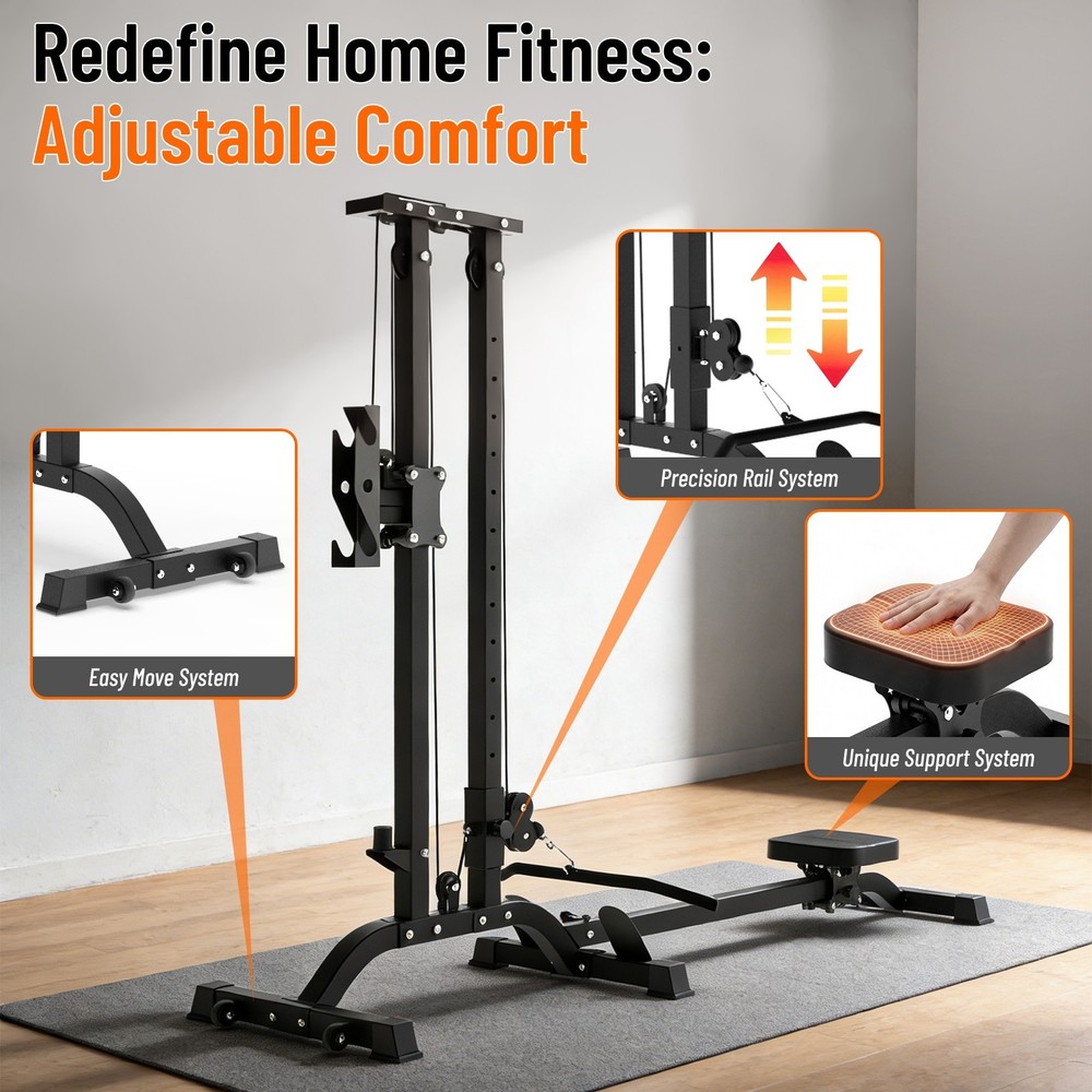 Lat Pulldown Machine Foldable with Seated Row 2 in 1 Cable Crossover Home Gym Eq